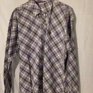 Cinch Gray and Purple Plaid Button Down Shirt. Sz L